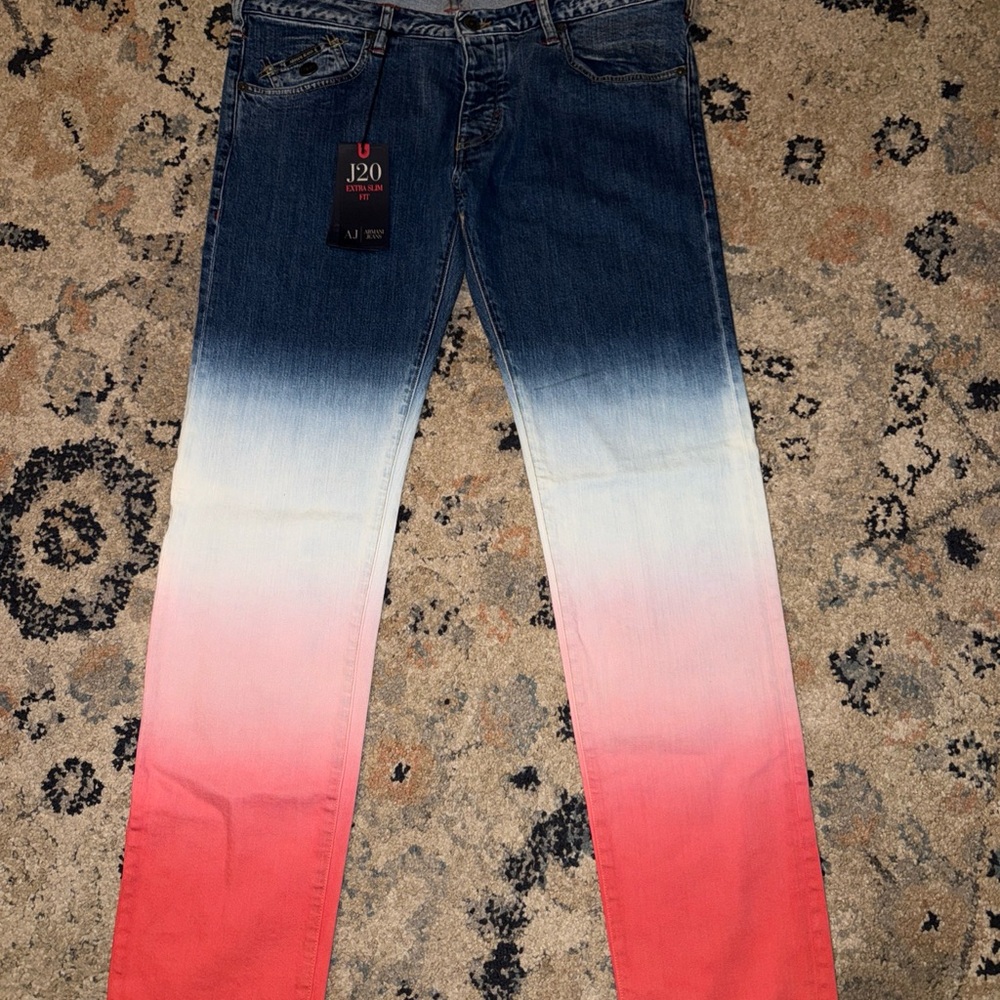 Armani Jeans Blue and Pink Skinny Jeans with Artistic Gradient